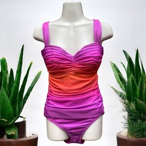 NWT Bleu Rod Beattie Ombre Shirred One Piece Swimsuit Size 8 Underwire Resort